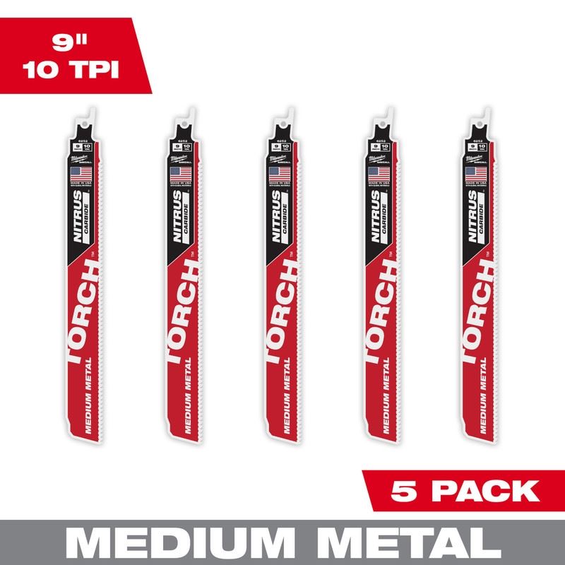Milwaukee 48-00-6552 Sawzall Blades, Nitrus CARBIDE Teeth For Medium Metal - 5 Pack