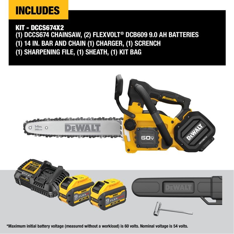 DEWALT DCCS674X2 60V MAX 14 In. Top Handle Chainsaw Kit