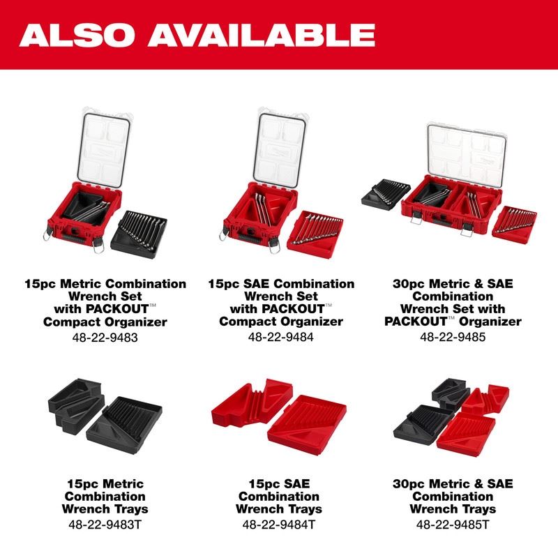 Milwaukee 48-22-9483 15pc Metric Combination Wrench Set with PACKOUT Compact Organizer