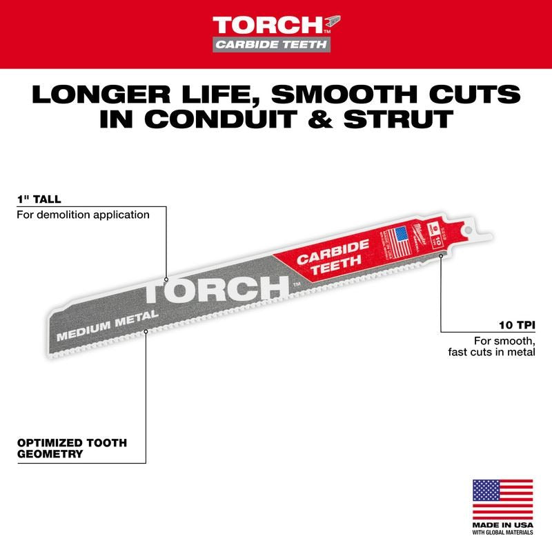Milwaukee 48-00-5252 Sawzall Blades, CARBIDE Teeth For Medium Metal - 1 Pack