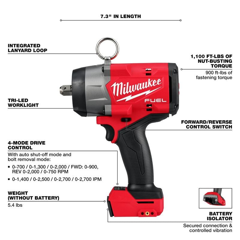 Milwaukee 2966-20 M18 FUEL 1/2" High Torque Impact Wrench w/ Pin Detent