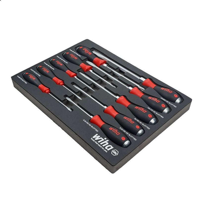 WIHA 53180 10 PIECE SOFTFINISH  HEAVY DUTY CUSHION GRIP SCREWDRIVER TRAY SET