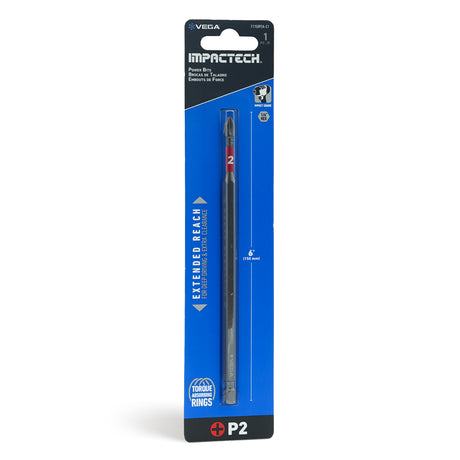 Impactech Phillips #2 Power Bit x 6" - Carded 1pc