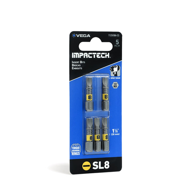 Impactech Slotted #8 Insert Bit x 1" - Carded 5pc