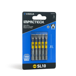 Impactech Slotted #10 Power Bit x 2" - Carded 5pc