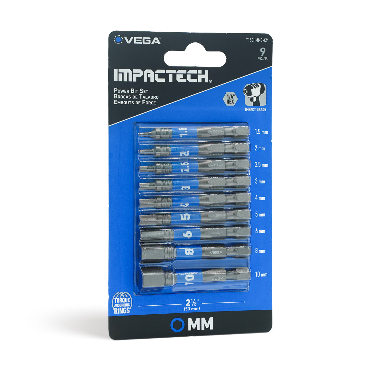 Impactech Hex MM Power Bit Set x 2" - Carded 9pc