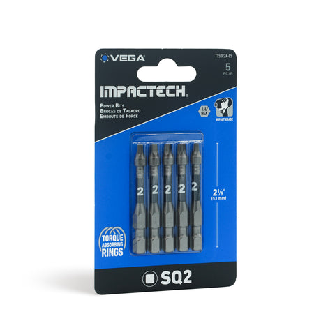 Impactech Square #2 Power Bit x 2" - Carded 5pc