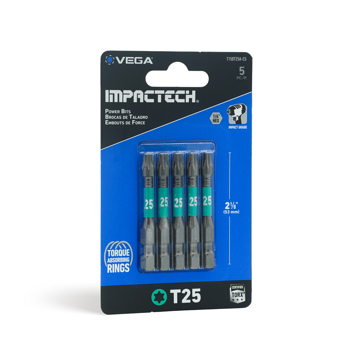 Impactech TORX 25 Power Bit x 2" - Carded 5pc