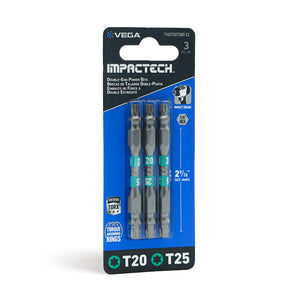 Impactech T20 + T25 Double End Power Bit x 2-9/16" - Carded 3pc