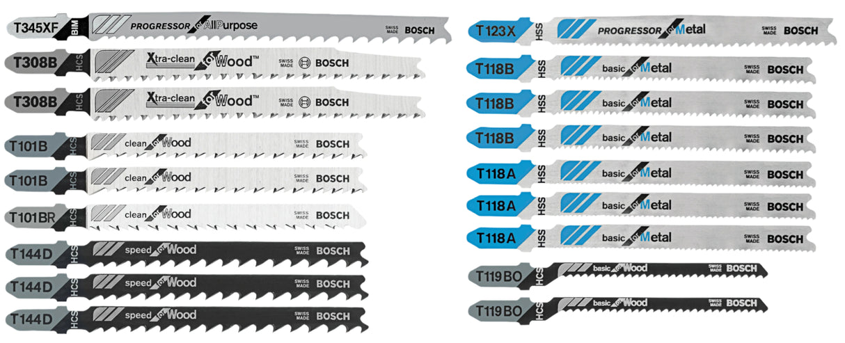Bosch T18C 18 pc. T-Shank Jig Saw Blade Set for Wood and Metal Cutting