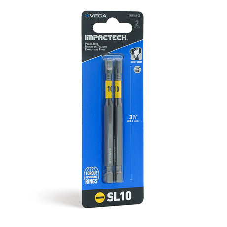 Impactech Slotted #10 Power Bit x 3-1/2" - Carded 2pc