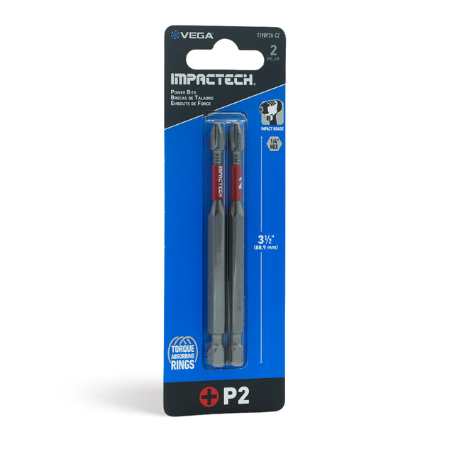 Impactech Phillips #2 Power Bit x 3-1/2" - Carded 2pc