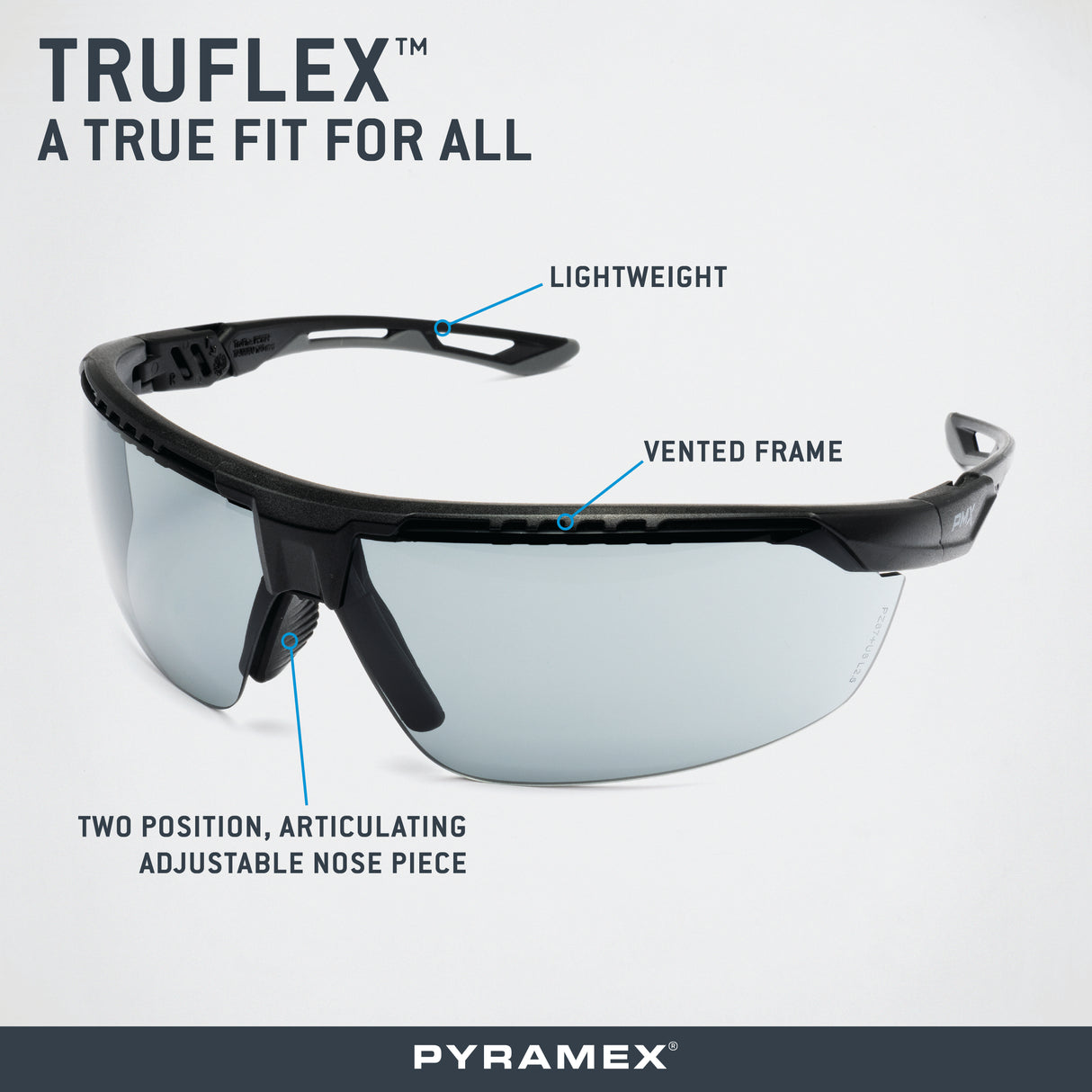 PYRAMEX  TruFlex Half Frame Grey Lens Safety Glasses With H2X Anti-fog
