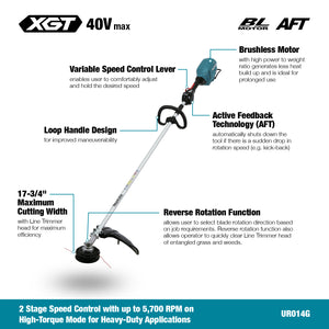 Makita UR014GZ01 40Vmax XGT Brushless 17-3/4" Line Trimmer - Tool Only
