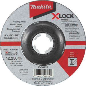 Makita E-00452 X‑LOCK 5" x 1/4" x 7/8" Type 27 General Purpose 36 Grit Metal Abrasive Grinding Wheel