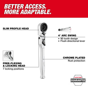 Milwaukee 48-22-2951 1/4” Hex Drive Mini Flex Head Bit Ratchet