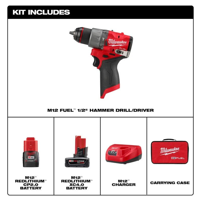 Milwaukee 3404-21 M12 FUEL™ 1/2 in. Hammer Drill Driver Kit