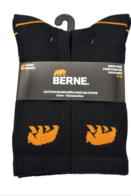 BERNE Black Cotton Blend All Purpose Crew Socks - 6 Pack - Mississauga Hardware Centre Inc