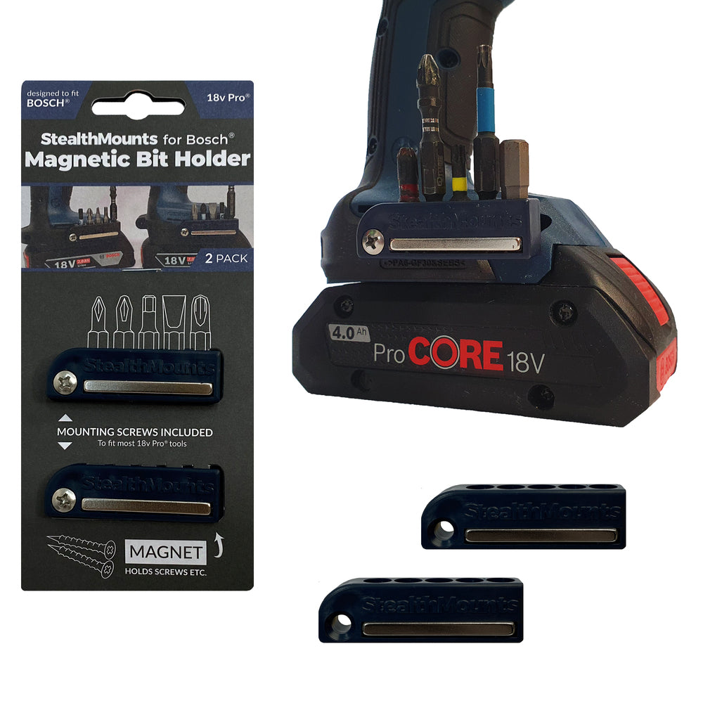 StealthMount BH-BO-BLU-2 Magnetic Bit Holder for Bosch ProCore & Professional Tools (2 Pack) Blue