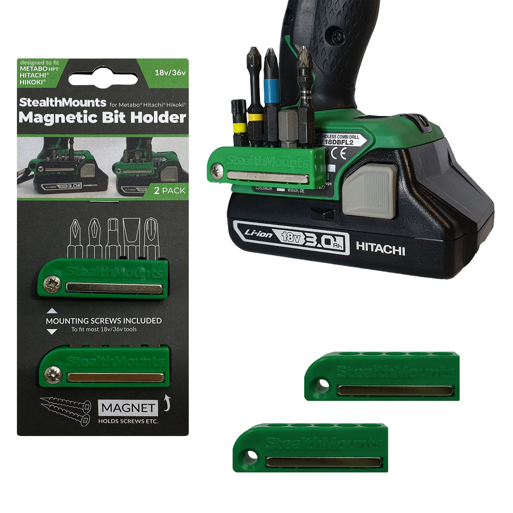 StealthMount BH-MHH-GRN-2 Magnetic Bit Holder for HIKOKI / Metabo HPT / Hitachi Tools (2 Pack) Green