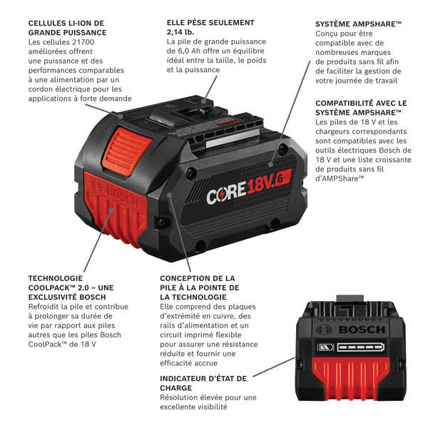Bosch GBA18V60 18V CORE18V® Lithium - Ion 6 Ah High Power Battery - Mississauga Hardware Centre Inc