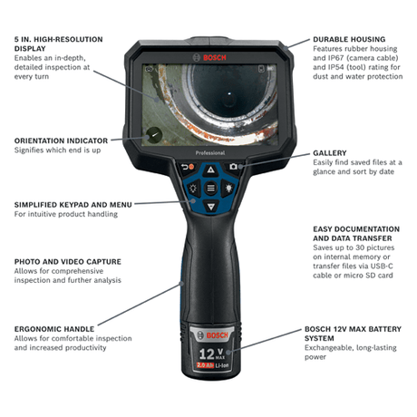 Bosch GIC5 - 27C Professional 12V Max Connected 11.5 Ft. Handheld Inspection Camera - Mississauga Hardware Centre Inc