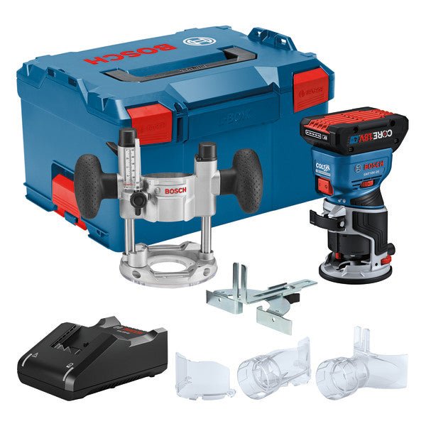 Bosch GKF18V - 25PL14 18V Brushless Colt™ Palm Router Kit with (1) CORE18V® 4 Ah Advanced Power Battery and Plunge Base - Mississauga Hardware Centre Inc