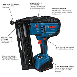 Bosch GNH18V - 16MAB12 18V Brushless 16 - Gauge Angled Finish Nailer Kit with (1) 2 Ah Standard Power Battery - Mississauga Hardware Centre Inc