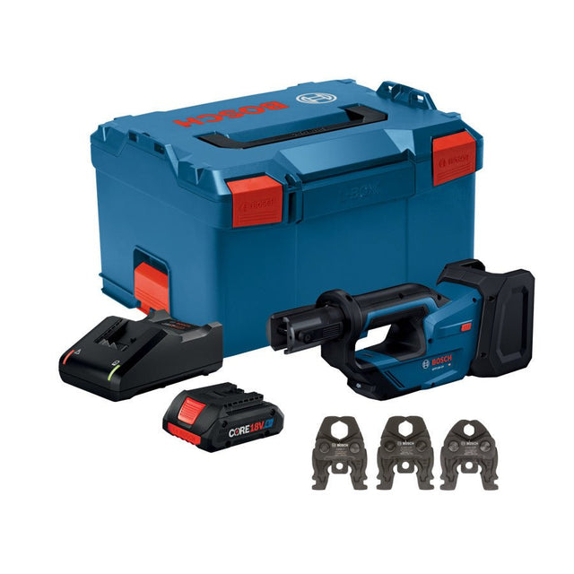 Bosch GPT18V - 24L14 Press Tool Kit W/ 1/2", 3/4", and 1" Jaws, (1) CORE18V® 4 Ah Battery & (1) GAL18V - 40 18V Standard Charger - Mississauga Hardware Centre Inc