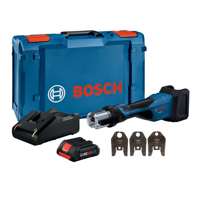 Bosch GPT18V - 32L14 Press Tool Kit W/ 1/2", 3/4", and 1" Jaws, (1) CORE18V 4 Ah Battery & (1) GAL18V - 40 18V Standard Charger - Mississauga Hardware Centre Inc