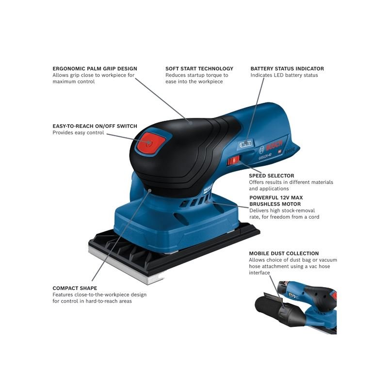 Bosch GSS12V - 40N 12V Max Brushless Sheet Orbital Finishing Sander (Bare Tool) - Mississauga Hardware Centre Inc