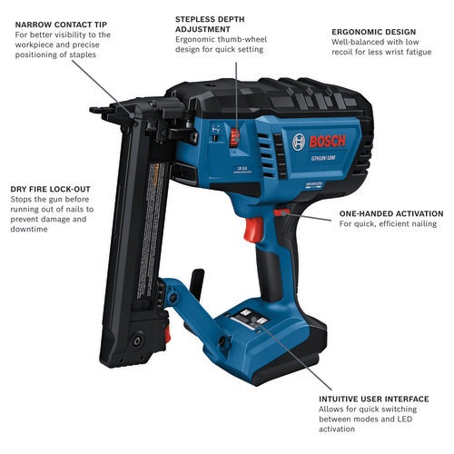 BOSCH GTH18V - 18MN Professional 18V Brushless 18 - Gauge Narrow Crown Stapler (Bare Tool) - Mississauga Hardware Centre Inc