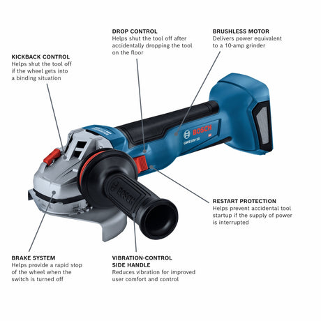 Bosch GWS18V - 10N 18V Brushless 4 - 1/2 – 5 In. Angle Grinder with Slide Switch (Bare Tool) - Mississauga Hardware Centre Inc