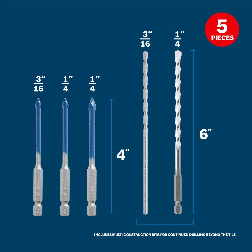 Bosch PTBXMC05 5 pc. Porcelain Tile and Multi - Material Drill Bit Set - Mississauga Hardware Centre Inc
