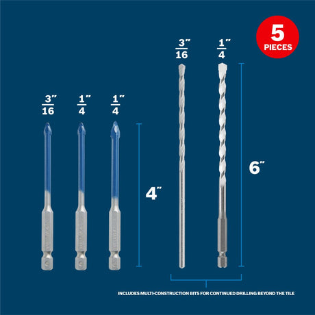 Bosch PTBXMC05 5 pc. Porcelain Tile and Multi - Material Drill Bit Set - Mississauga Hardware Centre Inc