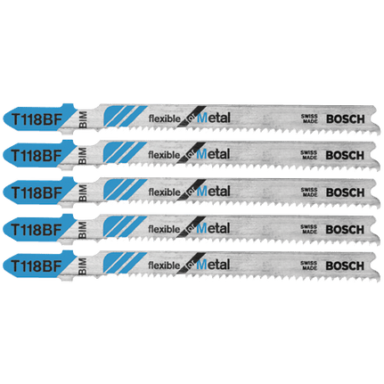 Bosch T118BF 5 pc. 3 - 5/8 In. 11 - 14 TPI Flexible for Metal T - Shank Jig Saw Blades - Mississauga Hardware Centre Inc
