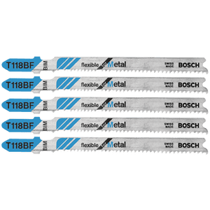 Bosch T118BF 5 pc. 3 - 5/8 In. 11 - 14 TPI Flexible for Metal T - Shank Jig Saw Blades - Mississauga Hardware Centre Inc