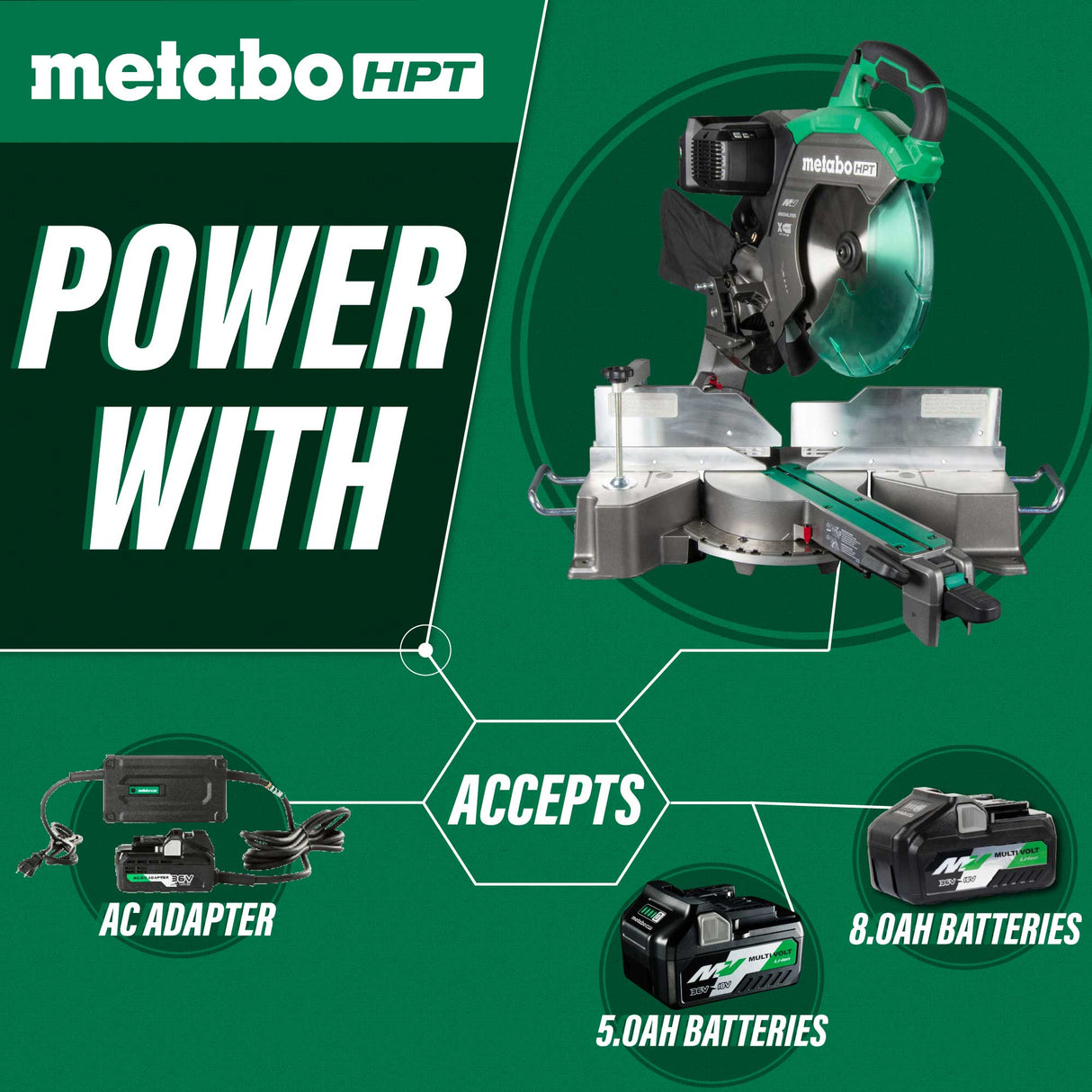 metabo HPT C3612DRAQ4M 36V MultiVolt™ 12" Dual Bevel Sliding Miter Saw w/ Torque Boost Technology (Tool Body Only)