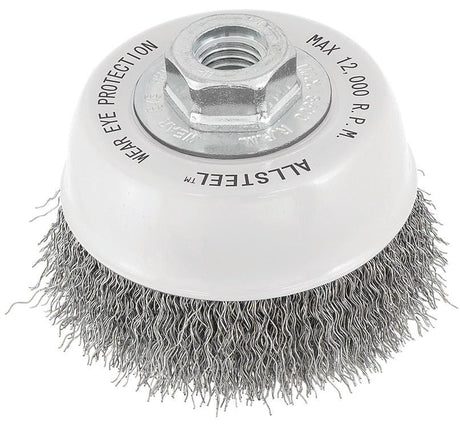 Wire brush with metal backing and ALSTEEF branding on a white background
