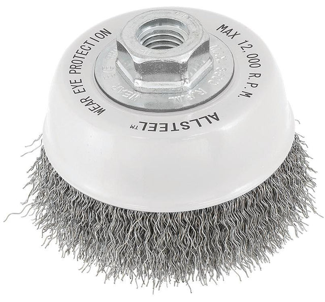Wire brush with metal backing and ALSTEEF branding on a white background