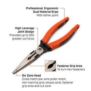 Crescent Z6548CGR - 06 8" Z2 Long Nose Plier with Dual Material Grip Rawhide Handle - Mississauga Hardware Centre Inc