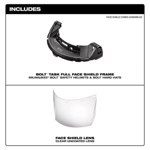 Milwaukee 48-73-1460 BOLT™ Task Full Face Shield - Clear Uncoated Lens (Compatible with Milwaukee® BOLT™ Safety Helmets & BOLT™ Hard Hats)