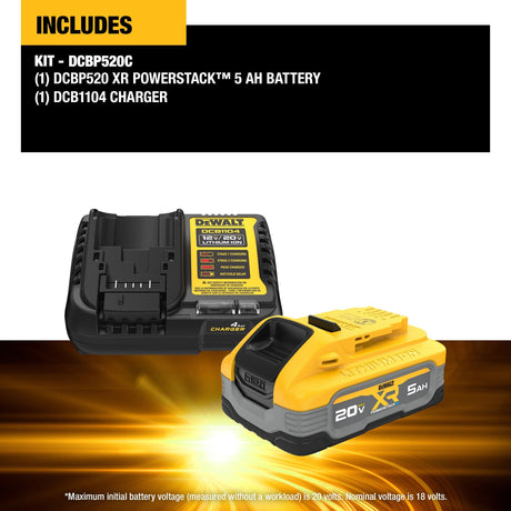 DEWALT DCBP520C 20V MAX* XR POWERSTACK™ 5Ah Battery Starter Kit - Mississauga Hardware Centre Inc