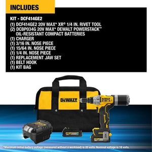DEWALT DCF414GE2 20V MAX XR BRUSHLESS CORDLESS 1/4in RIVET TOOL KIT WITH DEWALT POWERSTACK - Mississauga Hardware Centre Inc