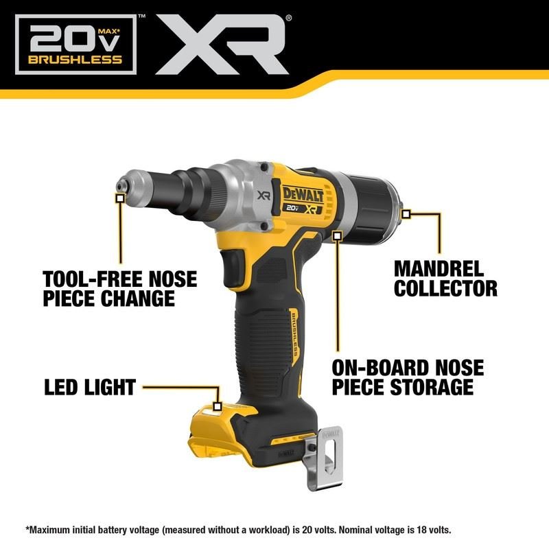 DEWALT DCF414GE2 20V MAX XR BRUSHLESS CORDLESS 1/4in RIVET TOOL KIT WITH DEWALT POWERSTACK - Mississauga Hardware Centre Inc