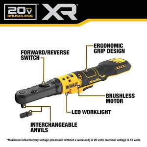 DEWALT DCF510B 20V MAX XR BRUSHLESS CORDLESS 3/8" and 1/2" SEALED HEAD RATCHET (TOOL ONLY) - Mississauga Hardware Centre Inc