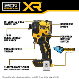 DEWALT DCF870B 20V MAX* XR® Brushless Cordless 1/4 in. Quiet Hydraulic Impact Driver (Tool Only) - Mississauga Hardware Centre Inc