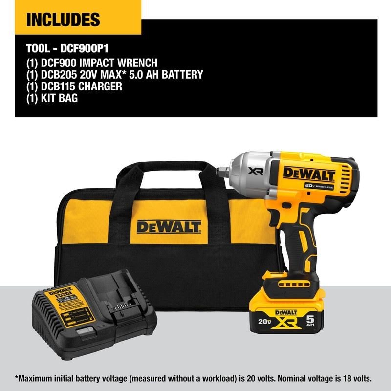 DEWALT DCF900P1 20V MAX XR 1/2 In. High Torque Impact Wrench with Hog Ring Anvil - Mississauga Hardware Centre Inc