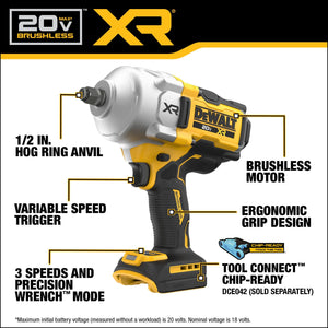 DEWALT DCF961B 20V MAX* XR® 1/2 in. Brushless High Torque Impact Wrench With Hog Ring Anvil (Tool Only) - Mississauga Hardware Centre Inc
