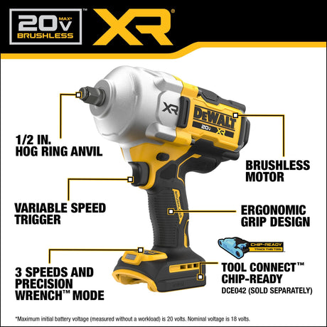 DEWALT DCF961B 20V MAX* XR® 1/2 in. Brushless High Torque Impact Wrench With Hog Ring Anvil (Tool Only) - Mississauga Hardware Centre Inc